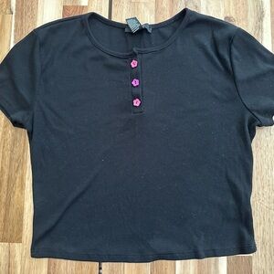 Forever 21 Black Top with Pink Buttons